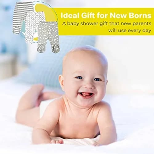 Spasilk Baby Cotton Pull on Footed Pants, 3 Pack Casual Leggings with Feet, Gray Celestial | Soft 100% Cotton Baby Pants for 3-9 Months thumbnail 6