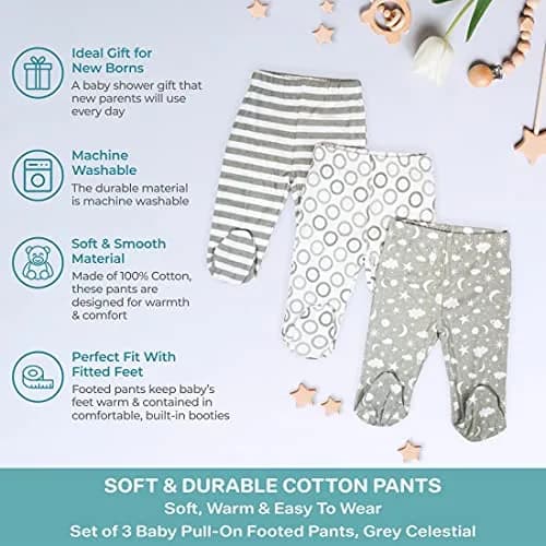 Spasilk 3 Pack Cotton Footed Pants for Baby Boy and Baby Girl | Unisex Newborn Baby Pants in 9 Months thumbnail 4