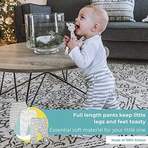 Spasilk 3 Pack Cotton Footed Pants for Baby Boy and Baby Girl | Unisex Newborn Baby Pants in 9 Months thumbnail 5