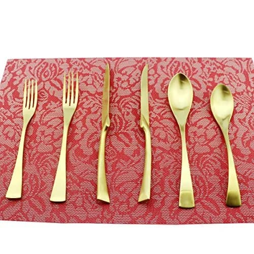 Uniturcky 6-Piece Flatware Set,Extra Thick Heavy Duty - 18/10 Stainless Steel Cutlery Sets,High Matte Finish Gold Flatware Sets Service for 1,Multipurpose Use for Home,Kitchen,Tableware Utensil Sets thumbnail 1