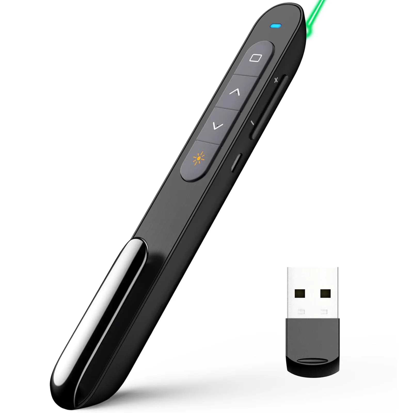 Norwii N76 Rechargeable Presentation Clicker with Laser Pointer & Custom Buttons | 328ft Range — Green - Rechg. - USB-A