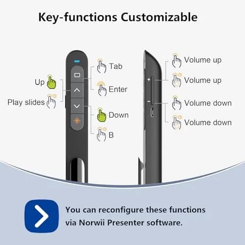 Norwii N76 Rechargeable Presentation Clicker with Laser Pointer & Custom Buttons | 328ft Range thumbnail 5