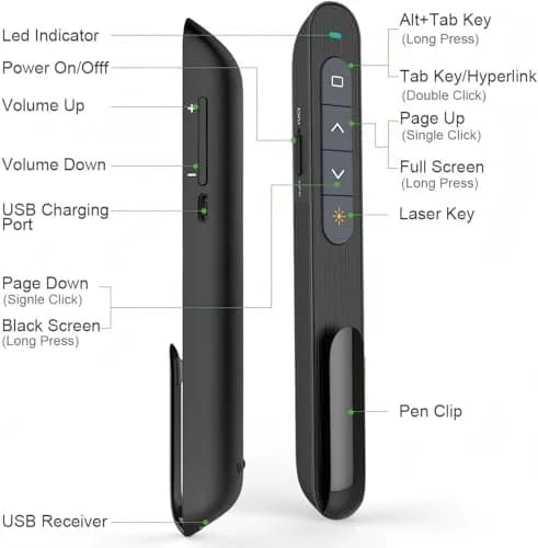 Norwii N76 Rechargeable Presentation Clicker with Laser Pointer & Custom Buttons | 328ft Range thumbnail 7