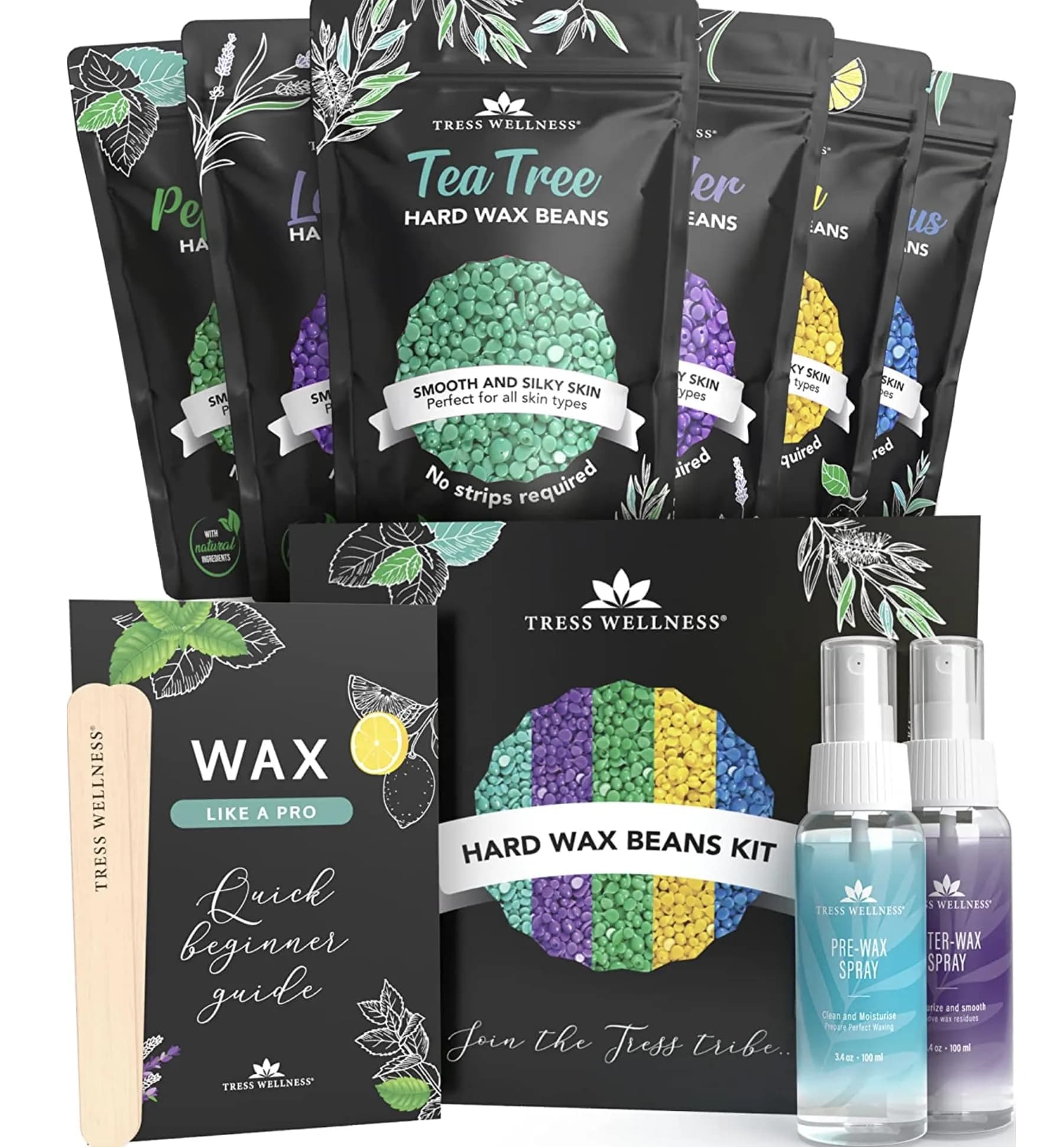Tress Wellness Hard Wax Beads Variety 595g (20.8 Oz) | Professional At-Home Hair Removal Kit for Bikini, Brazilian & Full Body