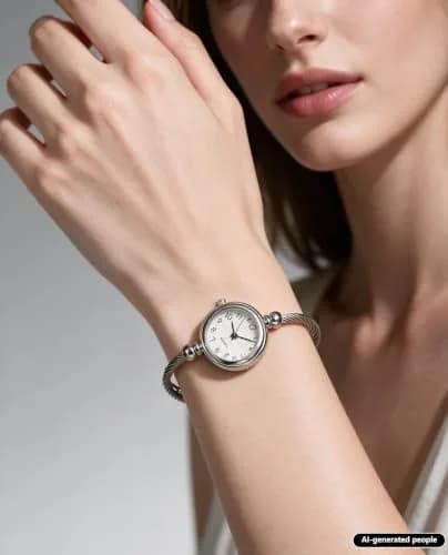Top Plaza Women's Quartz Wrist Watch Silver Dial 23mm | Elegant Bangle Style thumbnail 2