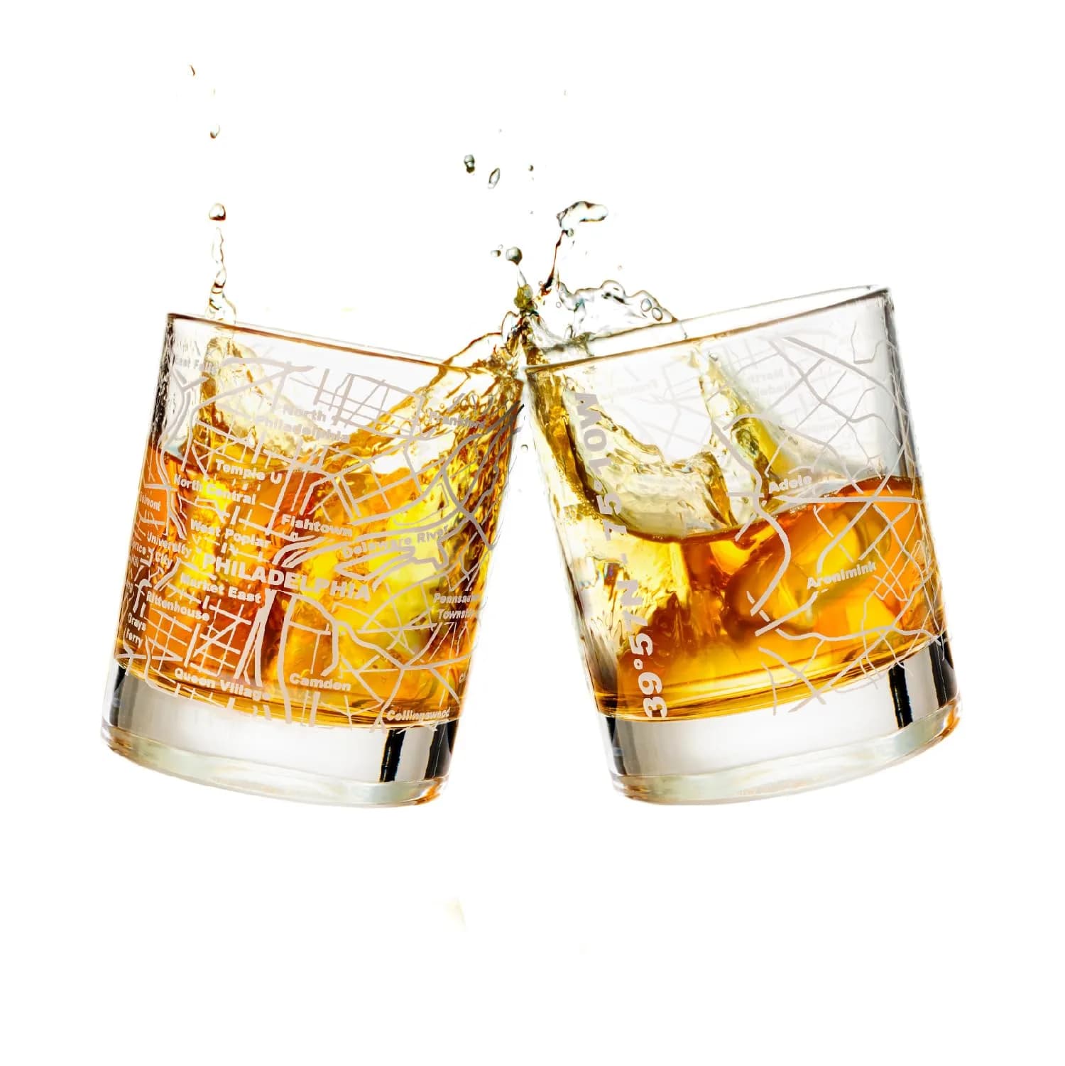 Greenline Goods Whiskey Glasses - 10 Oz Tumbler Gift Set for Philadelphia lovers | Etched with Philadelphia Map - main product image