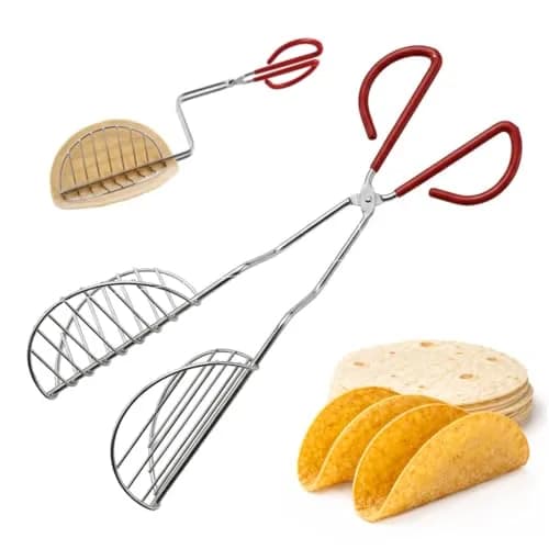 HIC Kitchen Taco Making Tools Steel Taco Shell Tongs 13.5 x 3.5 x 4.25-inches | Crispy Homemade Shells thumbnail 1
