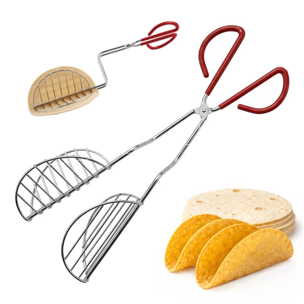 HIC Kitchen Taco Making Tools Steel Taco Shell Tongs 13.5 x 3.5 x 4.25-inches | Crispy Homemade Shells - main product image