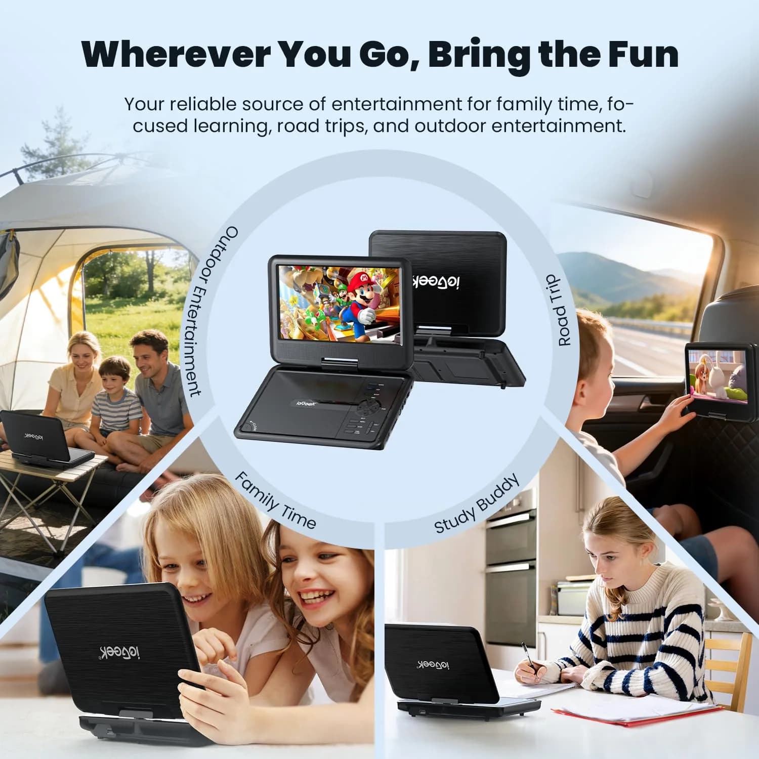 ieGeek 11.5" Portable DVD Player 9.5" HD Screen | 5-Hour Battery, USB/SD Playback, TV Sync - view 6