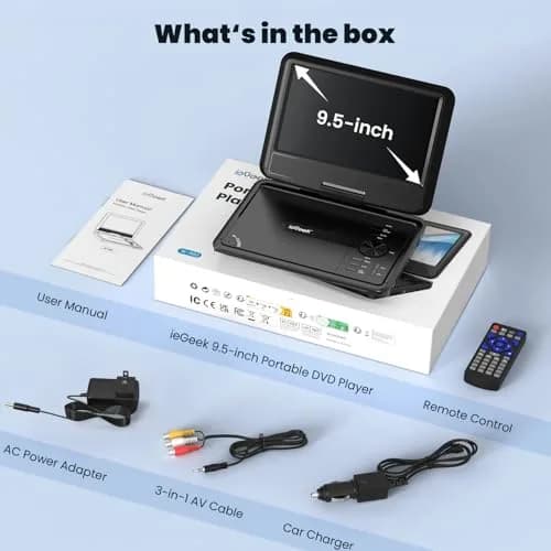 ieGeek 11.5" Portable DVD Player 9.5" HD Screen | 5-Hour Battery, USB/SD Playback, TV Sync thumbnail 9