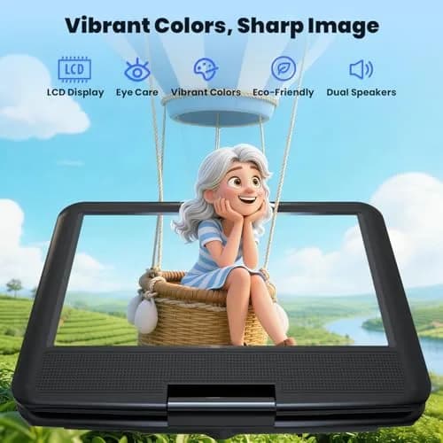 ieGeek 11.5" Portable DVD Player 9.5" HD Screen | 5-Hour Battery, USB/SD Playback, TV Sync thumbnail 2