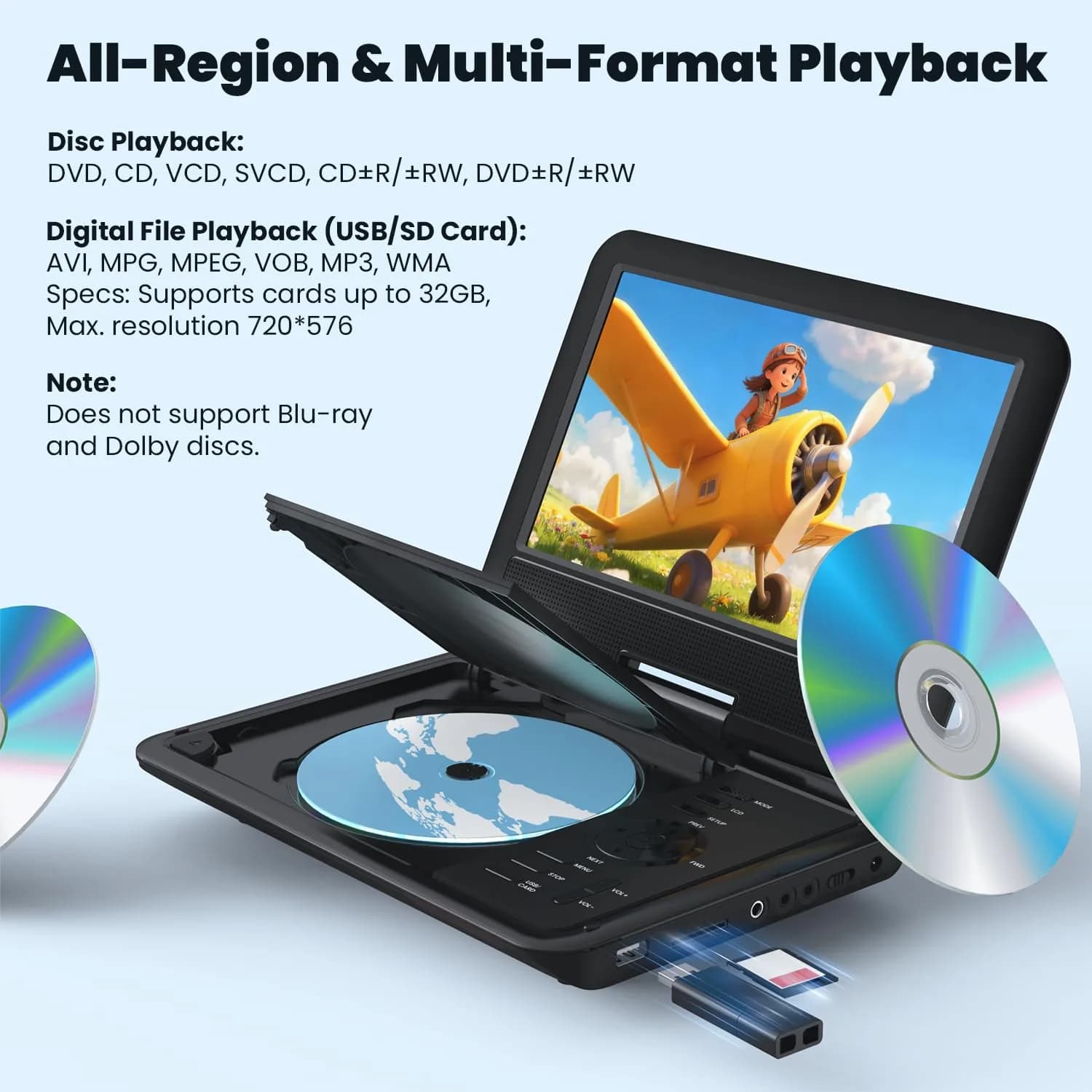 ieGeek 11.5" Portable DVD Player 9.5" HD Screen | 5-Hour Battery, USB/SD Playback, TV Sync - view 4