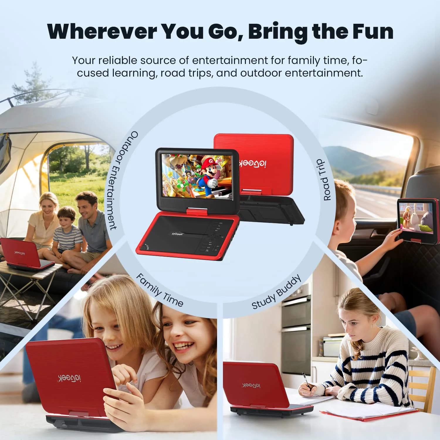 ieGeek 11.5" Portable DVD Player, 9.5" HD Screen, Red | 5-Hour Battery Life, USB/SD Playback, TV Sync - view 6