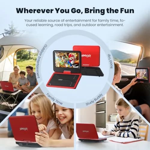 ieGeek 11.5" Portable DVD Player, 9.5" HD Screen, Red | 5-Hour Battery Life, USB/SD Playback, TV Sync thumbnail 6