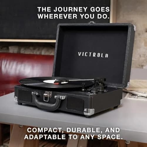 Victrola Journey Bluetooth Suitcase Record Player Gray | 3-Speed Belt Drive with Built-in Speakers & Bluetooth thumbnail 7