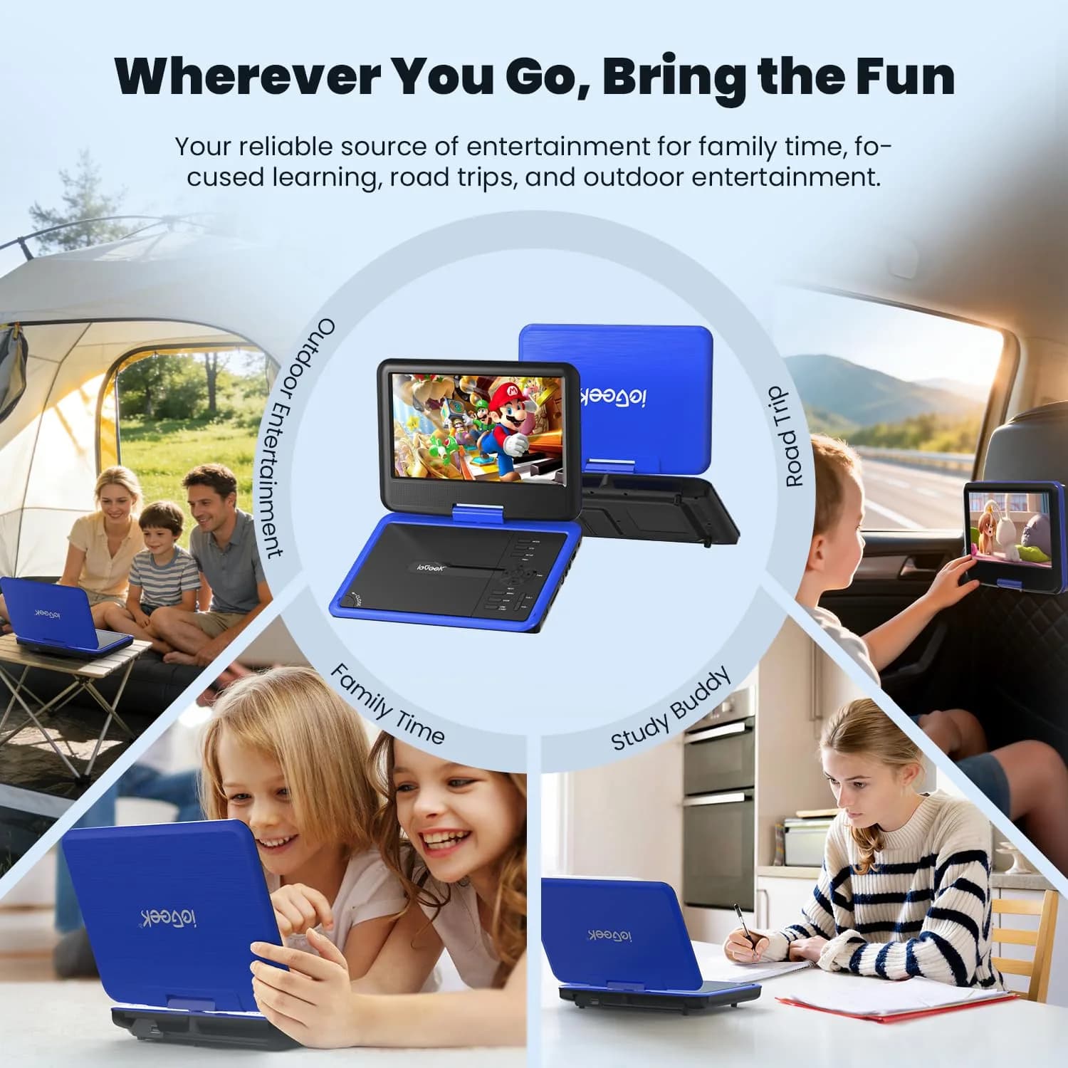 ieGeek 11.5" Portable DVD Player with 9.5" HD Screen, 5-Hour Battery, Blue | Car Travel Entertainment - view 6