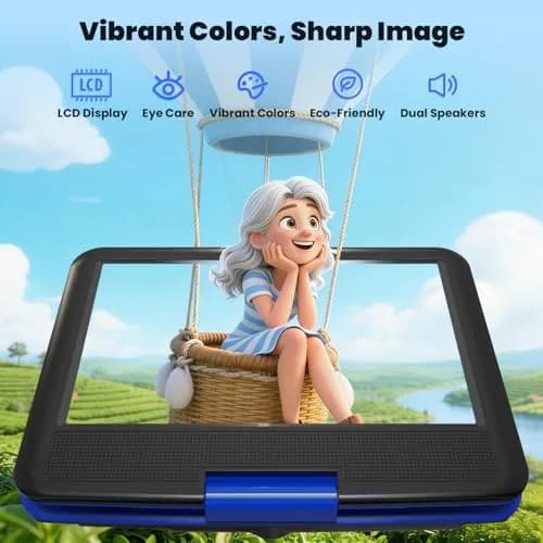ieGeek 11.5" Portable DVD Player with 9.5" HD Screen, 5-Hour Battery, Blue | Car Travel Entertainment thumbnail 2