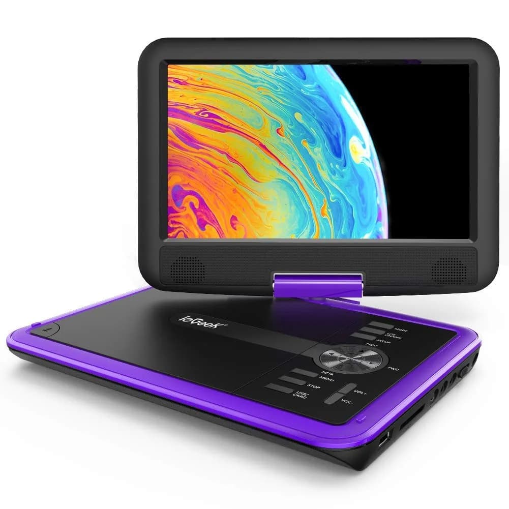 ieGeek 11.5" Portable DVD Player, 9.5" HD Screen, Purple | 5-Hour Battery, USB/SD Playback, TV Sync - main product image