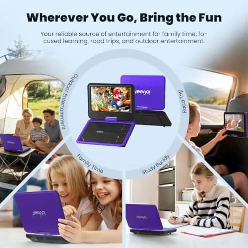 ieGeek 11.5" Portable DVD Player, 9.5" HD Screen, Purple | 5-Hour Battery, USB/SD Playback, TV Sync thumbnail 6