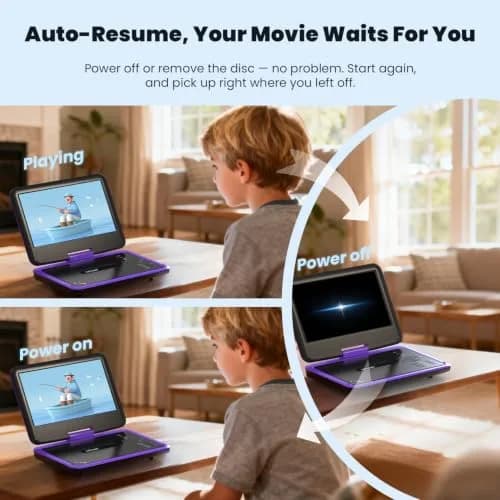 ieGeek 11.5" Portable DVD Player, 9.5" HD Screen, Purple | 5-Hour Battery, USB/SD Playback, TV Sync thumbnail 7