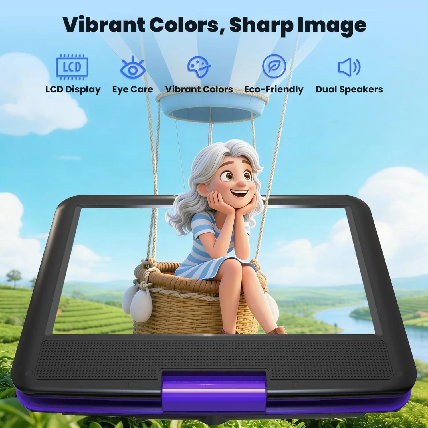 ieGeek 11.5" Portable DVD Player, 9.5" HD Screen, Purple | 5-Hour Battery, USB/SD Playback, TV Sync - view 2