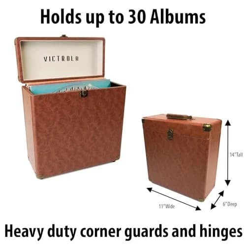 Victrola Collector Vinyl Record Storage Case Holds 30+ LPs Brown | Dust & Scratch Free Portable Design thumbnail 3