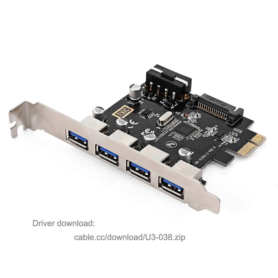 ChenYang 4 Port PCI-E 1X to 4 USB 3.0 HUB PCI Express Expansion Card Adapter with 120mm PCI-E Slot Bracket - view 3