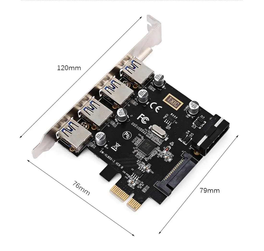 ChenYang 4 Port PCI-E 1X to 4 USB 3.0 HUB PCI Express Expansion Card Adapter with 120mm PCI-E Slot Bracket - view 4