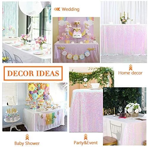 SoarDream Iridescent White Sequin Tablecloth 60"x102" Wedding Table Cloth | Elegant Sparkly Decor thumbnail 6