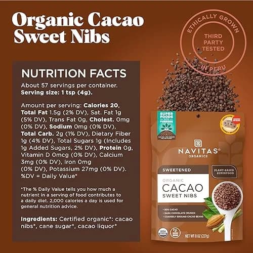Navitas Organics Cacao Nibs – Sweetened Dark Chocolate Crunch | USDA Organic, Fairtrade, Non-GMO, Gluten-Free (8oz) thumbnail 2
