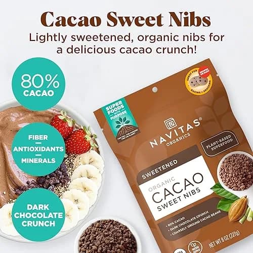 Navitas Organics Cacao Nibs – Sweetened Dark Chocolate Crunch | USDA Organic, Fairtrade, Non-GMO, Gluten-Free (8oz) thumbnail 3