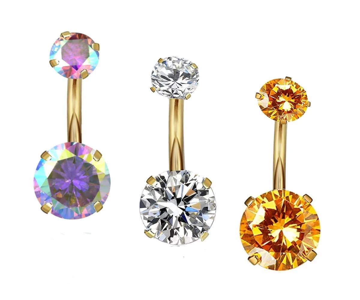 YHMM 14G Surgical Steel Gold Belly Button Rings 12mm (0.47in) | Internally Threaded Navel Barbell Stud — 3 Pcs, Gold