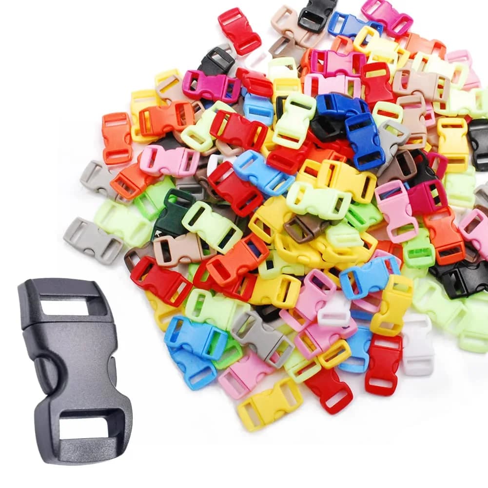 CooBigo 200-Pack Assorted 3/8" Curve Contoured Side Release Buckles | Plastic POM for Paracord Bracelets & Pet Collars