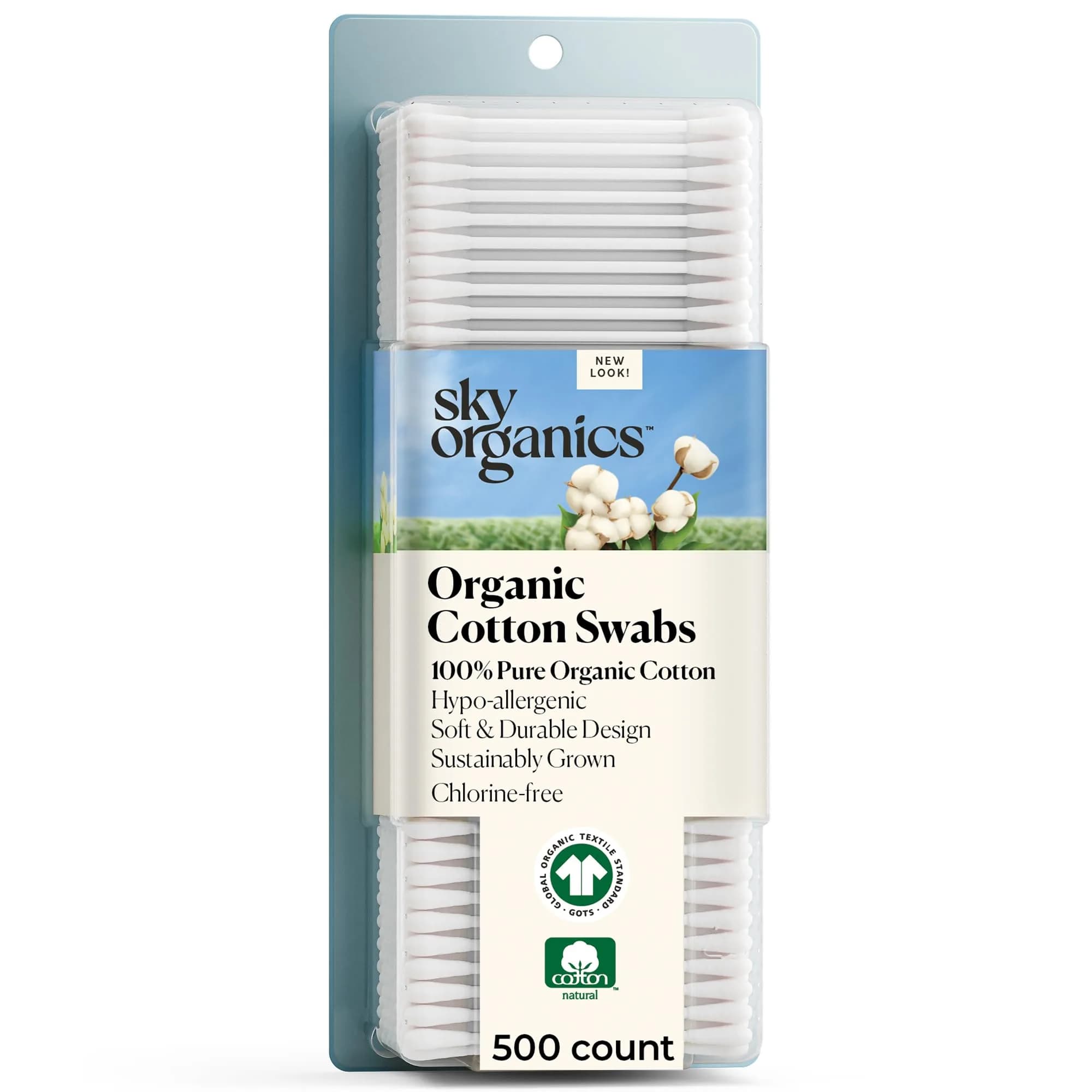 Sky Organics Organic Cotton Swabs 500 Ct | Chlorine-Free, Hypoallergenic, Natural