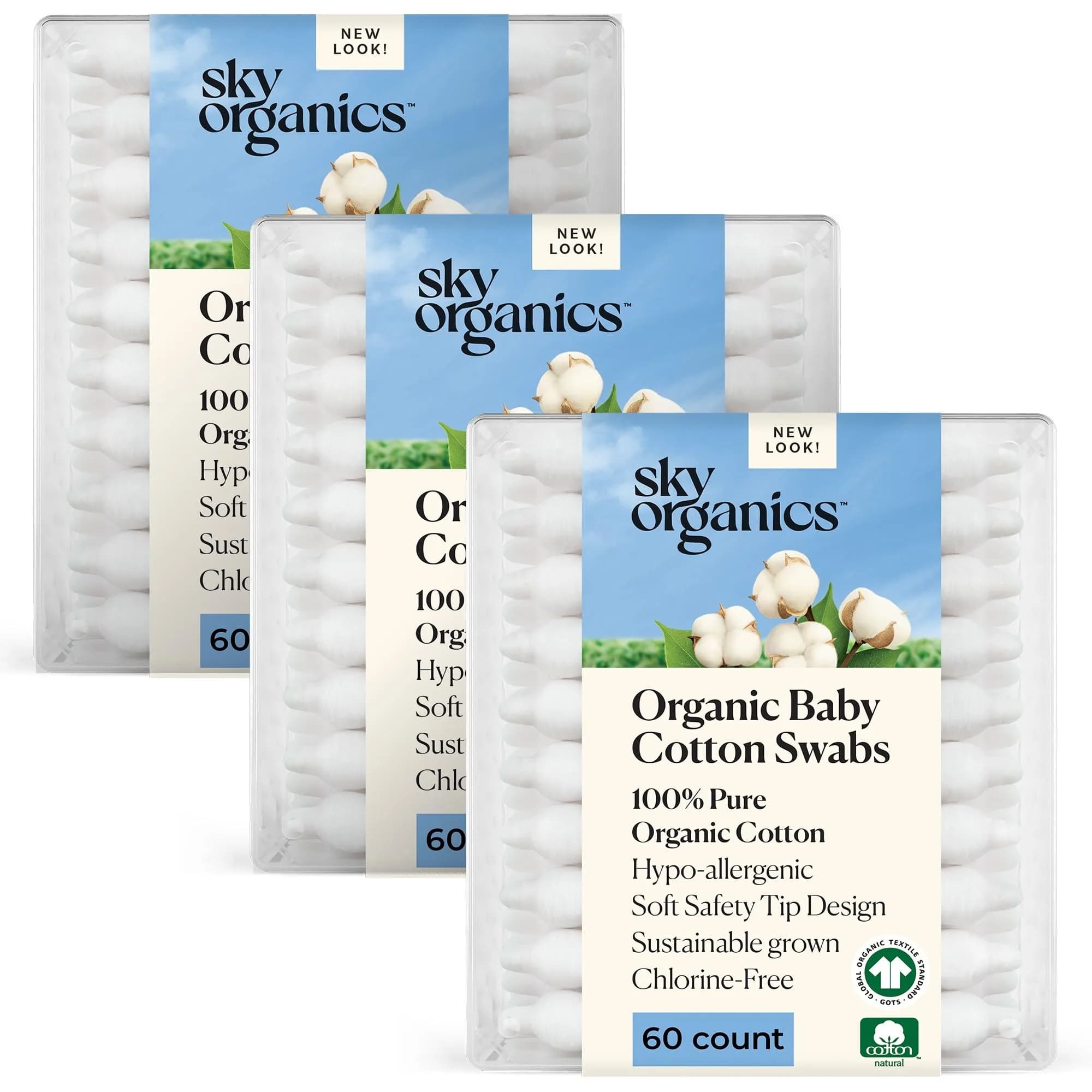Sky Organics Organic Baby Cotton Swabs 180ct | Hypoallergenic, Chlorine-Free, Ultra-Soft Tips for Gentle Baby & Personal Care