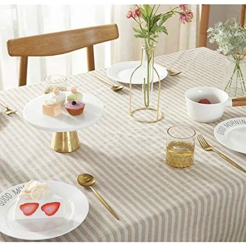 Bringsine Cotton Linen Tablecloth 55x55 Inch | Modern Stripe Tassel Design (70-120 chars) thumbnail 3