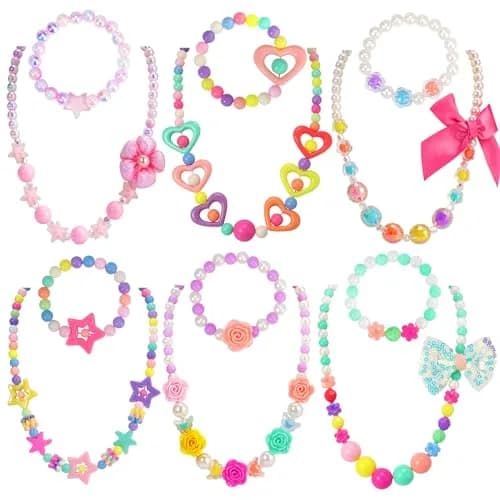 PinkSheep Kids Classic Jewelry Set | 6 Beaded Necklaces & Bracelets for Girls 3-8 thumbnail 1