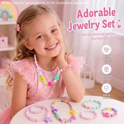 PinkSheep Kids Classic Jewelry Set | 6 Beaded Necklaces & Bracelets for Girls 3-8 thumbnail 2