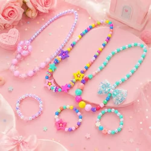 PinkSheep Kids Classic Jewelry Set | 6 Beaded Necklaces & Bracelets for Girls 3-8 thumbnail 4