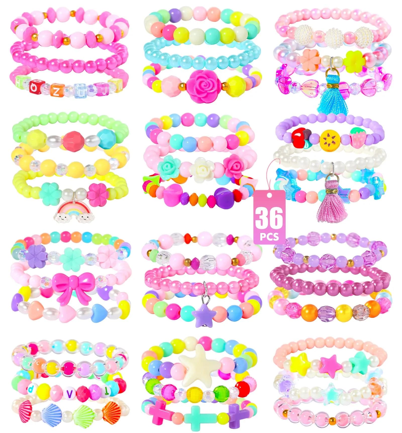 PinkSheep Bracelets for Girls Jewelry 36 Pcs | Safe, Colorful & Creative (70-120 chars)