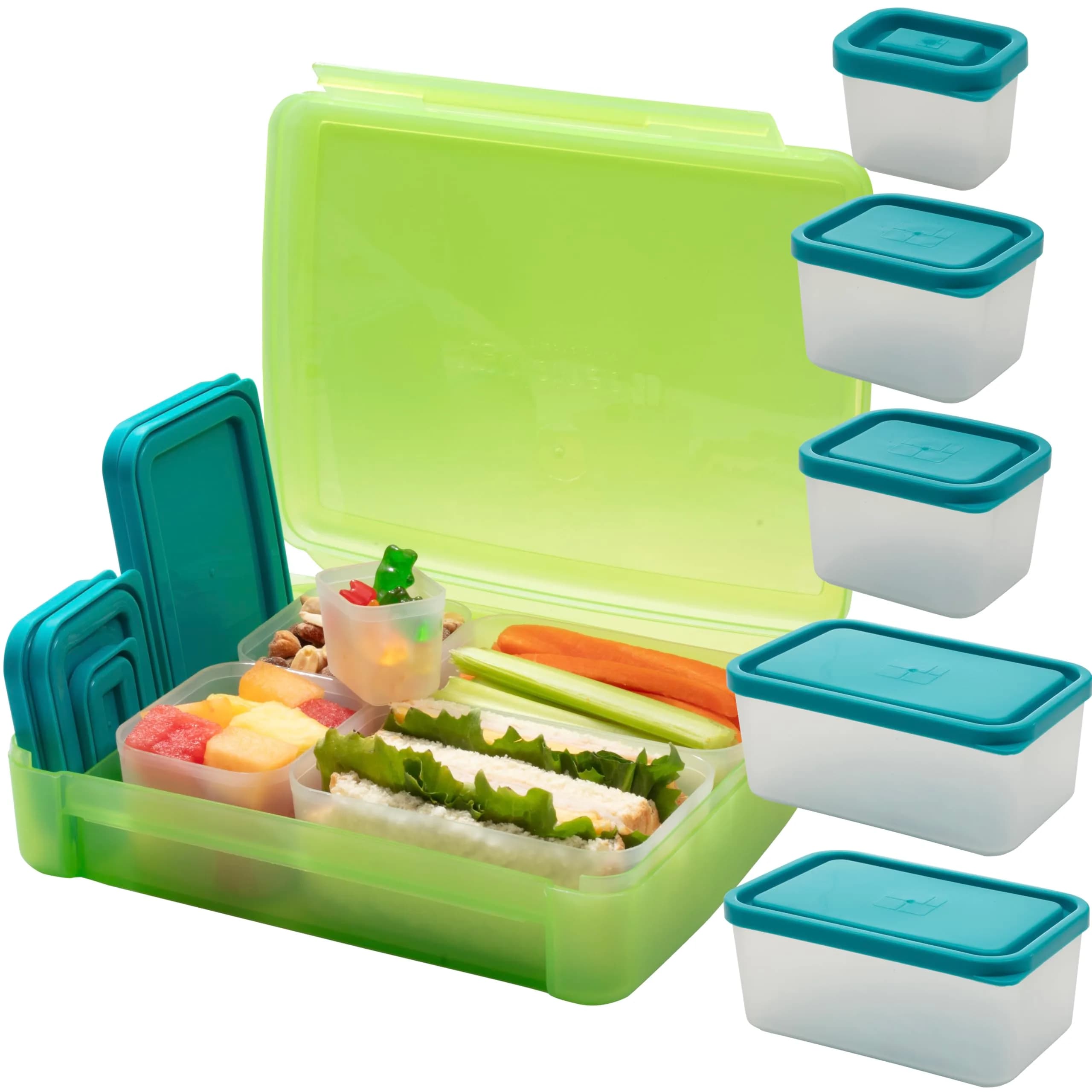 Bentology Food Storage Container Set with Leakproof Snack Containers & Utensil Holder | Kid & Office Meal Prep — Green