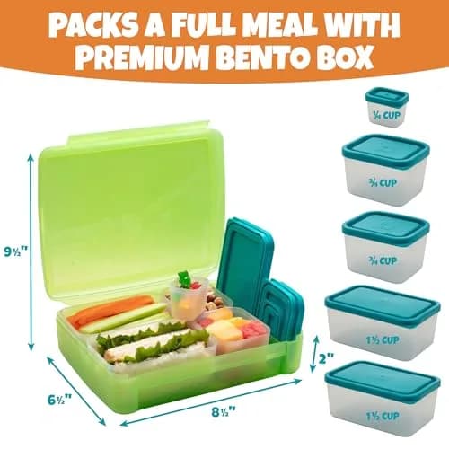 Bentology Food Storage Container Set with Leakproof Snack Containers & Utensil Holder | Kid & Office Meal Prep thumbnail 2