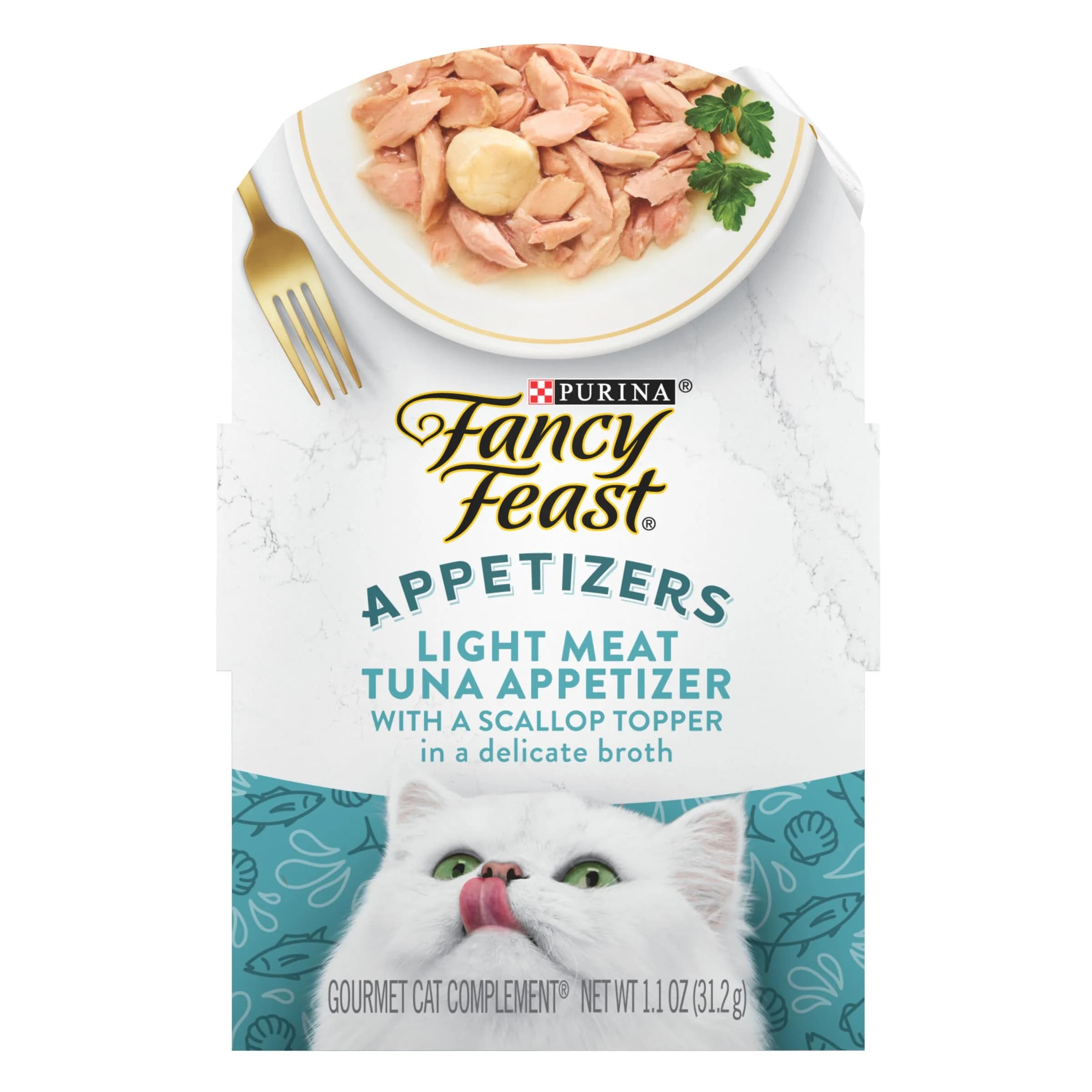 Fancy Feast Appetizers Tuna with Scallop Topper Wet Cat Food 1.1 oz (31g) Pouches, 10-Pack | Real Tuna & Scallop Broth