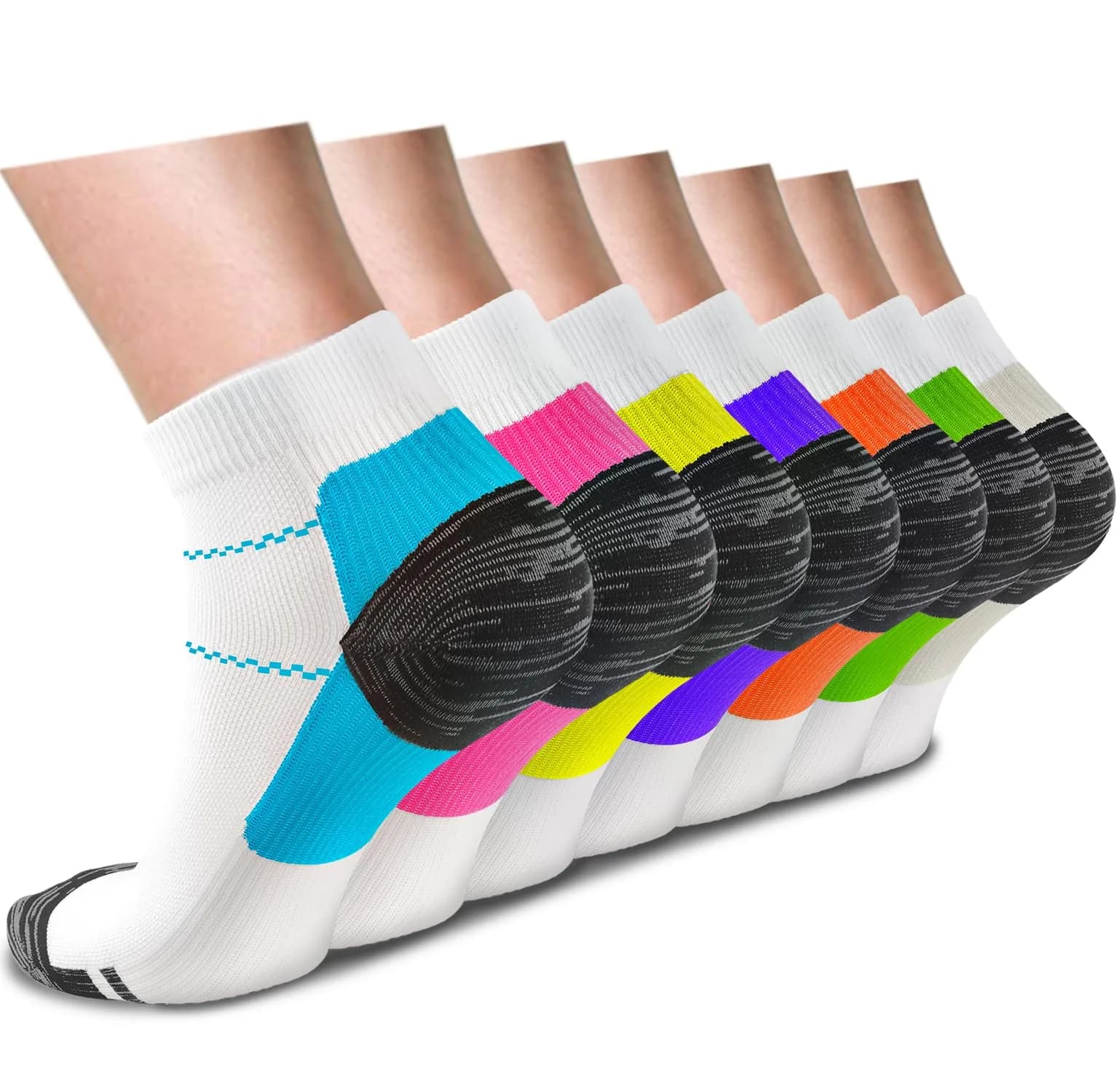 ACTINPUT Ankle Compression Socks for Women Men | 7 Pairs Plantar Fasciitis Support, Circulation Relief, Breathable Nylon (Ankle-High, Multi-Color, Large-X-Large)