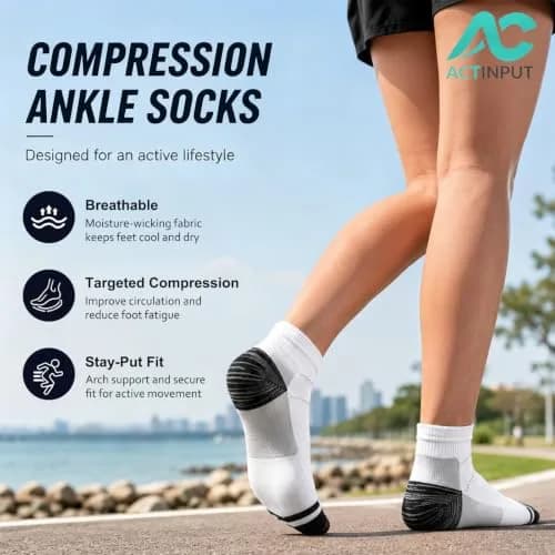 ACTINPUT Ankle Compression Socks for Women Men | 7 Pairs Plantar Fasciitis Support, Circulation Relief, Breathable Nylon (Ankle-High, Multi-Color, Large-X-Large) thumbnail 3