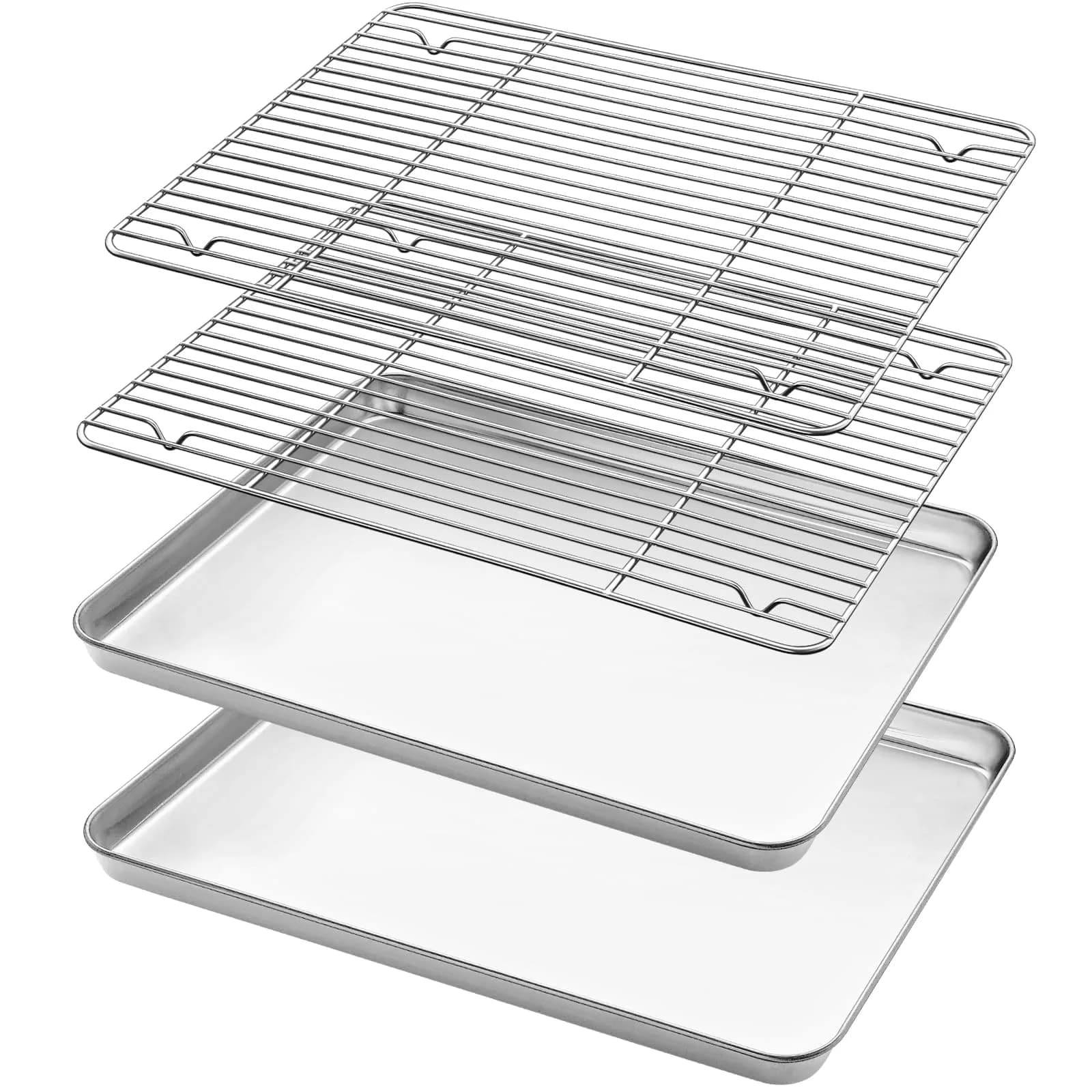 HKJ Chef Baking Sheet with Cooling Rack, 12.5x10x1 Inches, Stainless Steel, 2 Sets | Durable & Healthy — 2x12inch with rack
