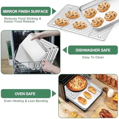 HKJ Chef Baking Sheet with Cooling Rack, 12.5x10x1 Inches, Stainless Steel, 2 Sets | Durable & Healthy thumbnail 4