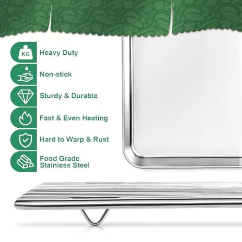 HKJ Chef Baking Sheet with Cooling Rack, 12.5x10x1 Inches, Stainless Steel, 2 Sets | Durable & Healthy thumbnail 3