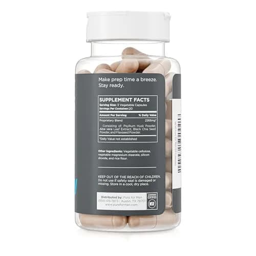 Pure for Men Stay Ready Fiber Supplement Psyllium Husk 60 Vegan Capsules | Supports Digestive Health & Regularity thumbnail 2