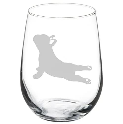 MIP French Bulldog Yoga Stemless Wine Glass 503ml (17 oz) | Fun Novelty Drinkware for Wine Lovers